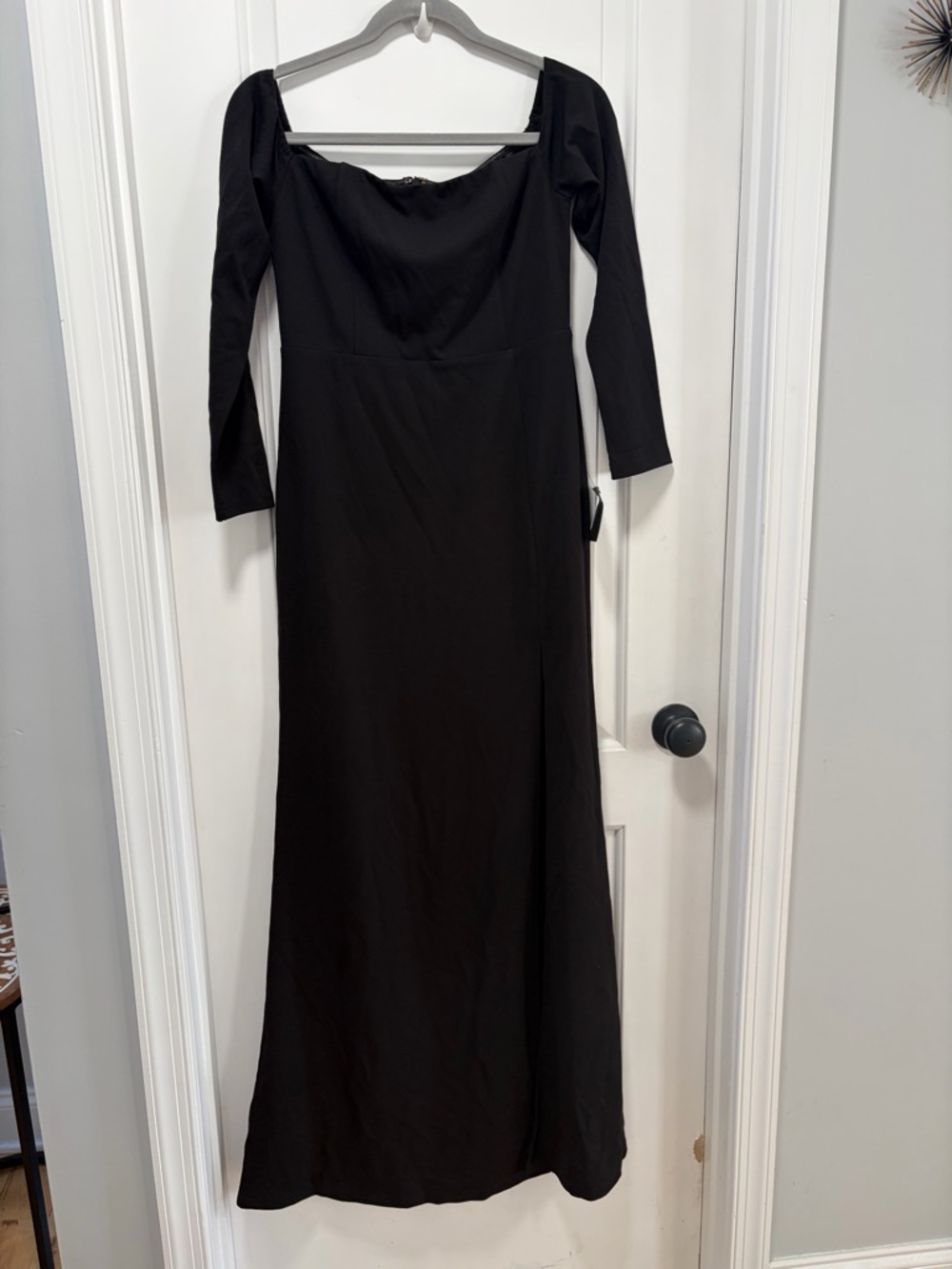 Lulus Infinitely Elegant NWT size Large Black Long Sleeve Maxi Dress Square Neck - Picture 3 of 13